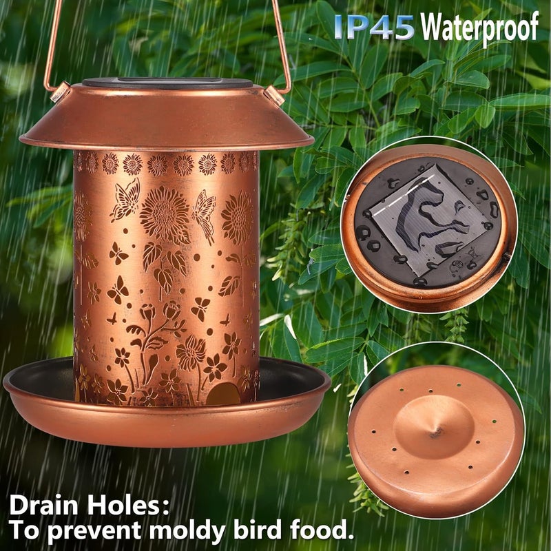 Yardoor Sunflower Solar Bird Feeder for Outdoors Hanging Solar Lanterns Waterproof Metal Wild Bird Feeders Garden Outside Yard Decor Christmas Birthday Gifts for Women Mom (Butterfly - Image 5